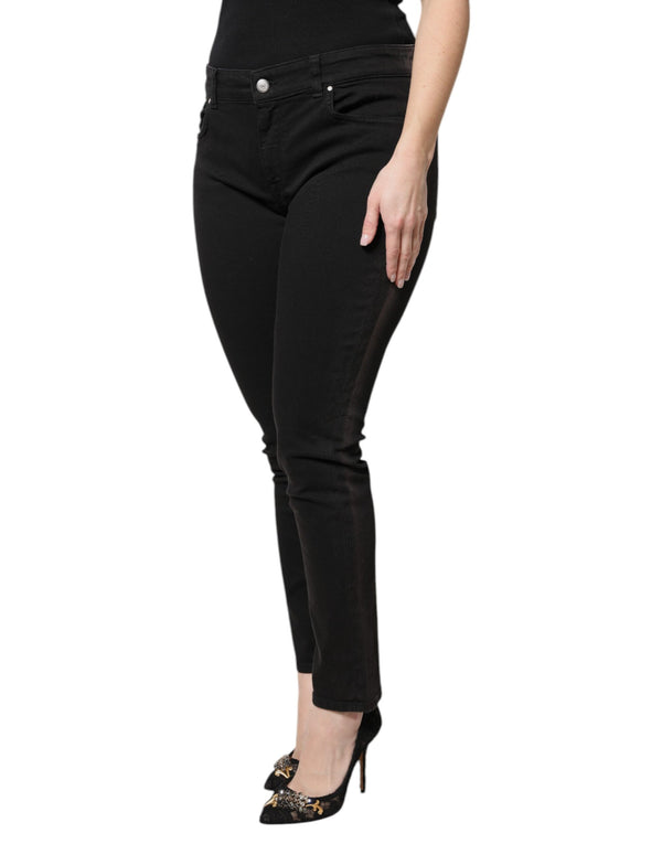 Black Cotton High Waist Skinny Denim Jeans