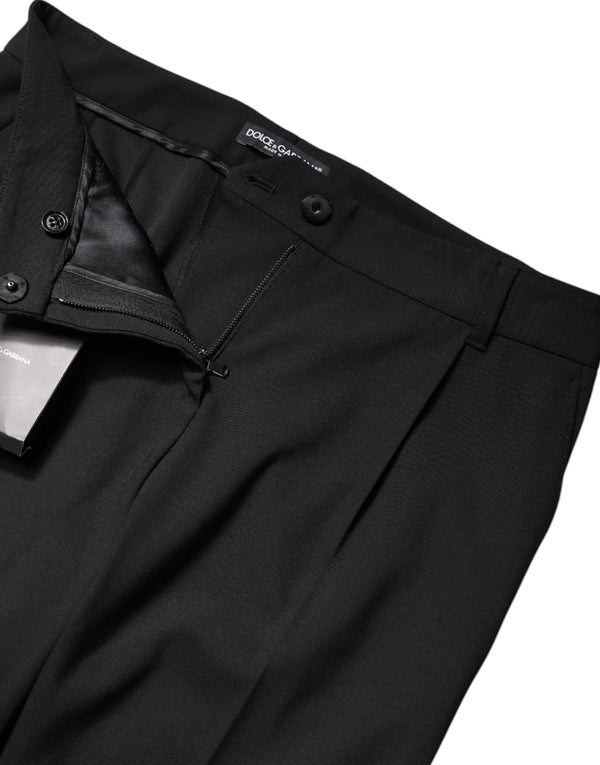 Black Wool High Waist Boot Cut Dress Pants