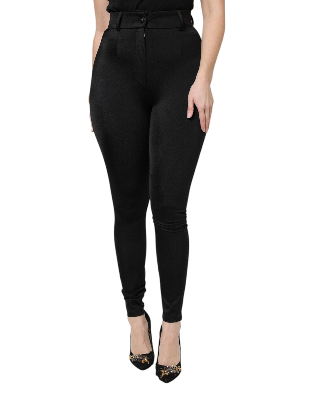 Black Nylon High Waist Slim Fit Pants