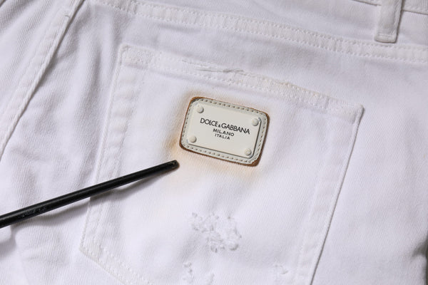 White Cotton High Waist Skinny Denim Jeans