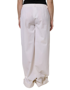 White Wool Mid Waist Wide Leg Pants
