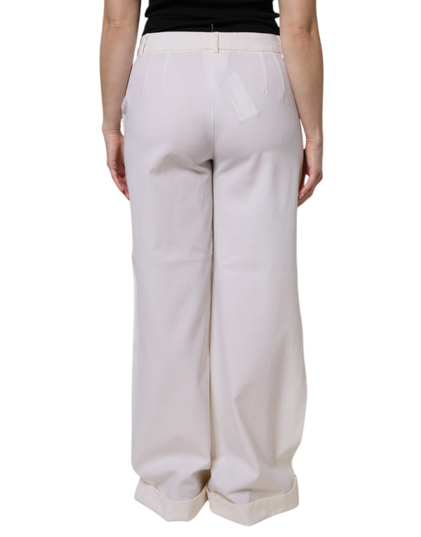 White Wool Mid Waist Wide Leg Pants