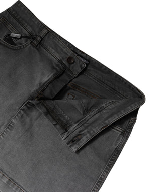 Gray Cotton Stretch Mid Waist Denim Mini Skirt