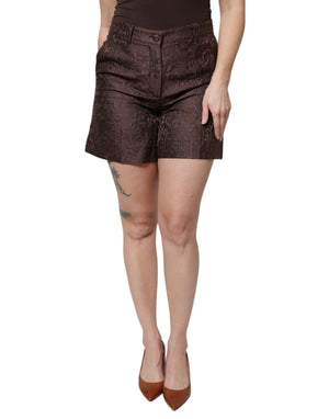 Brown Floral Brocade Mid Waist Mini Short