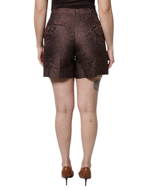 Brown Floral Brocade Mid Waist Mini Short