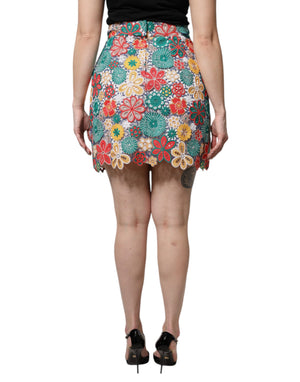 Multicolor Floral Lace High Waist Mini Skirt