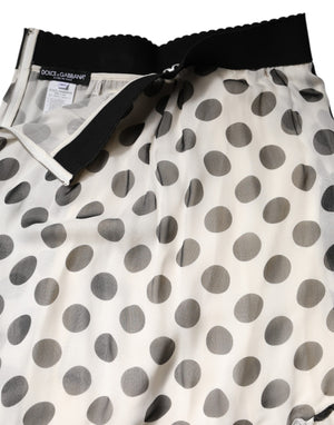 White Black Polka Dots Knee Length Skirt