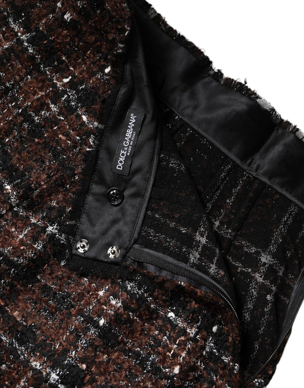 Multicolor High Waist Tartan Tweed Pencil Cut Skirt