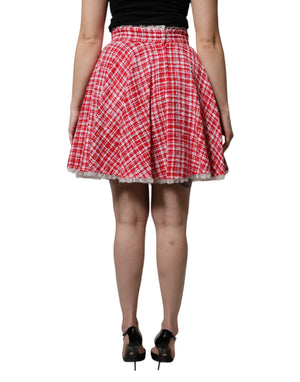 Red White High Waist A-line Above Knee Skirt