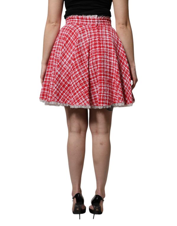 Red White High Waist A-line Above Knee Skirt