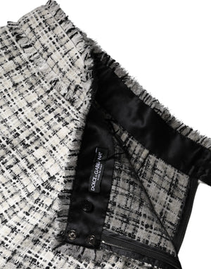 White Black High Waist Tartan Tweed Mini Skirt