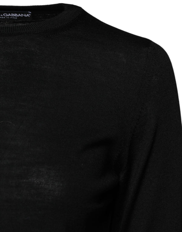 Black Wool Knit Crew Neck Pullover Sweater