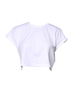 White Cotton Crew Neck Cropped T-shirt Top