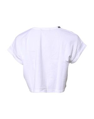 White Cotton Crew Neck Cropped T-shirt Top