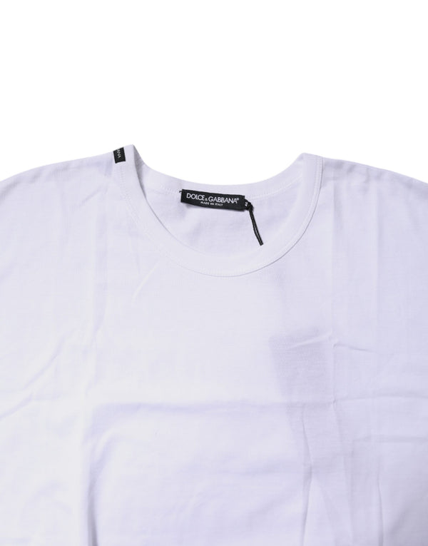White Cotton Crew Neck Cropped T-shirt Top