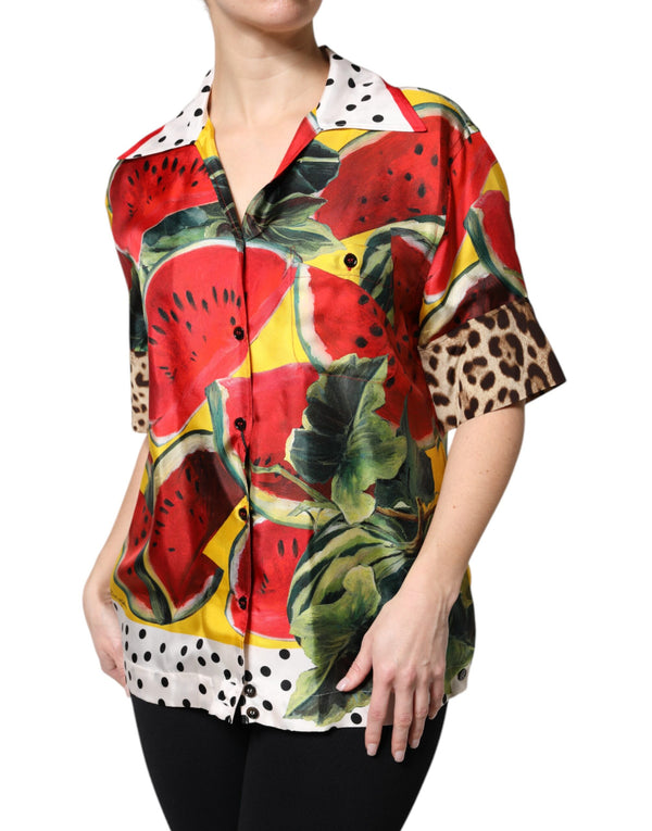 Multicolor Watermelon Collared Shirt Top