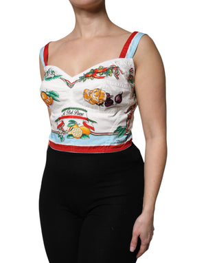White Vegetable Print Sweetheart Cropped Top