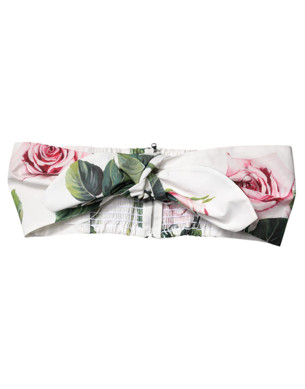 White Floral Print Cropped Bustier Corset Top