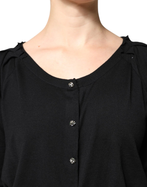 Black Button Down Short Sleeve Blouse Top
