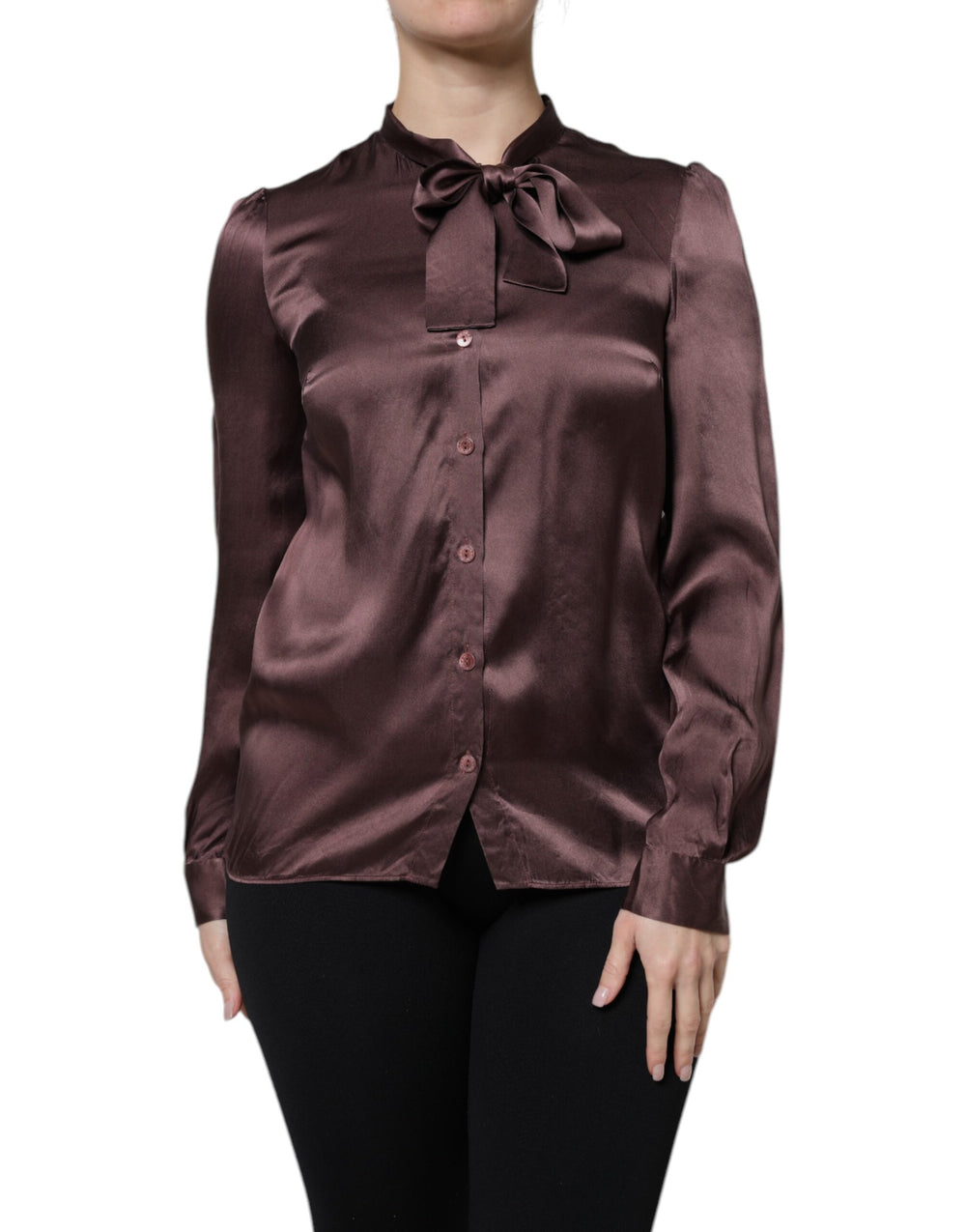 Brown Ascot Collar Long Sleeve Blouse Top