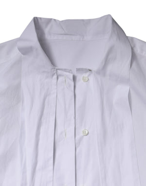 White Ascot Collar Long Sleeve Blouse Top