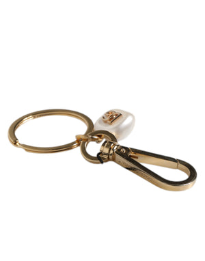 Chic Gold Brass Faux Pearl Letter Charm Keyring Keychain