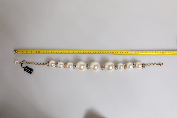 White Maxi Faux Pearl Beads Crystals Gold Chain Necklace