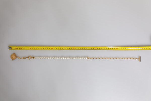 Gold Chain Brass Faux Pearl Charm Logo Pendant Necklace