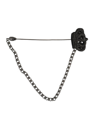 Silver Tone Brass Crown Chain Women Brooch Lapel Pin