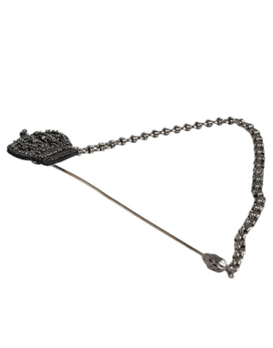 Silver Tone Brass Crown Chain Women Brooch Lapel Pin