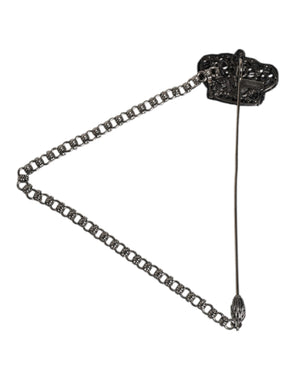 Silver Tone Brass Crown Chain Women Brooch Lapel Pin