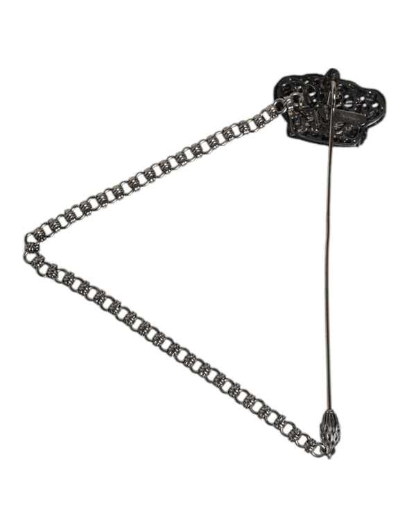 Silver Tone Brass Crown Chain Women Brooch Lapel Pin