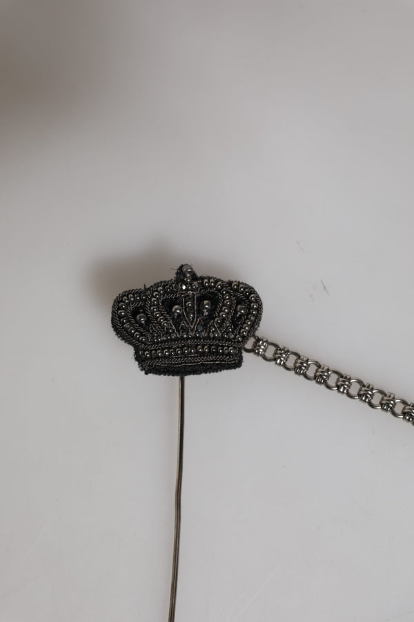 Silver Tone Brass Crown Chain Women Brooch Lapel Pin