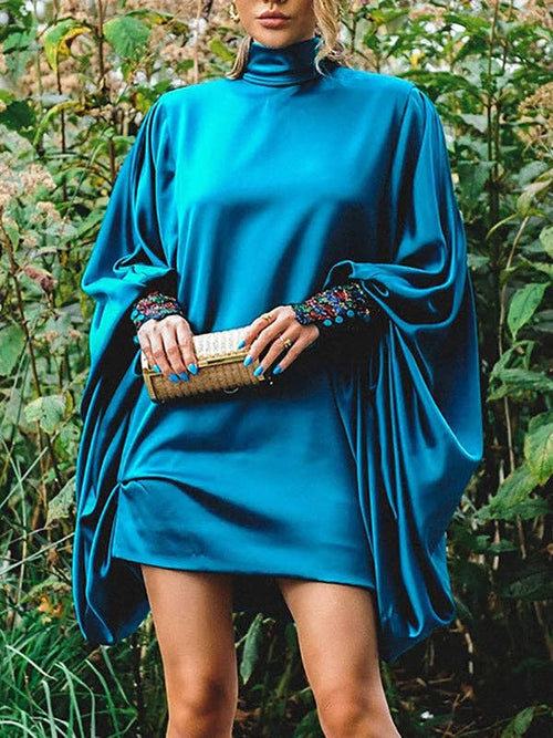 Loose Batwing Button Mini Night Out Dress