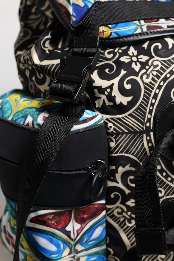 Multicolor Maiolica Print Nylon Backpack Bag