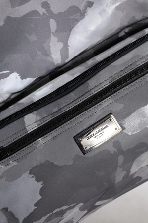 Gray Camo Cotton Multiple Compartments Tote Bag