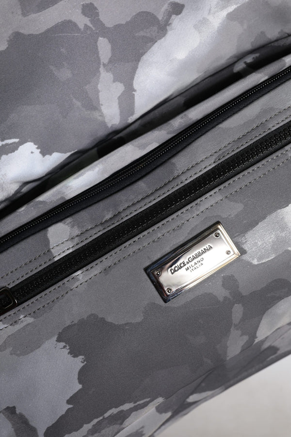 Gray Camo Cotton Multiple Compartments Tote Bag
