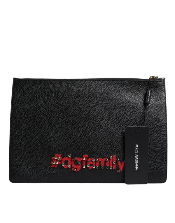 Black #DGFamily Embellished Leather Clutch Bag