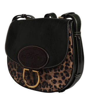 Black Brown Leopard Leather Shoulder Strap Bag