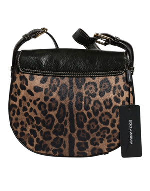 Black Brown Leopard Leather Shoulder Strap Bag