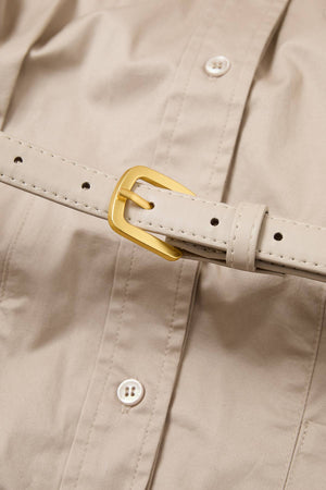 Belted Mixed-Media Pleated Shirt Dress