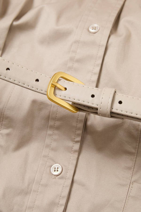 Belted Mixed-Media Pleated Shirt Dress
