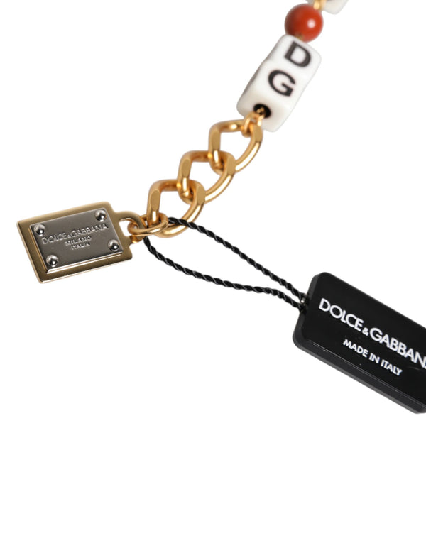 Multicolor Gold Tone Brass Chain DG Logo Dice Bracelet