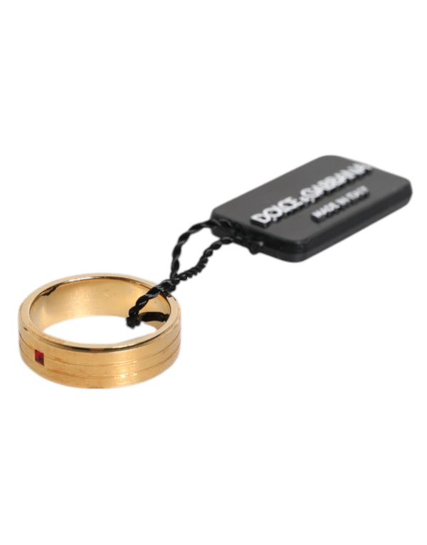 Gold Tone Brass Red Crystal DG Logo Ring