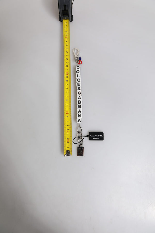 Silver Brass Chain Dice Logo Embellished Charm Bracelet