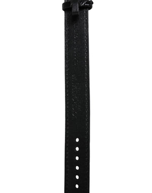 Black Exotic Leather Gold Tone Metal Buckle Armband