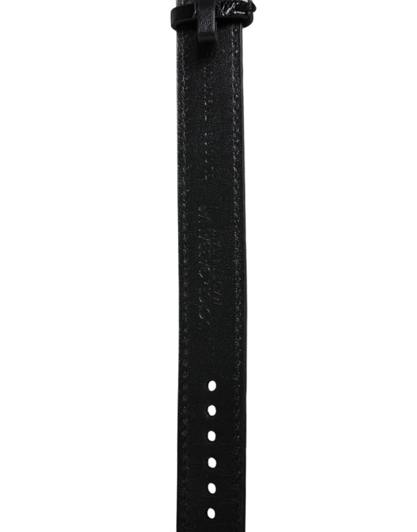 Black Exotic Leather Gold Tone Metal Buckle Armband