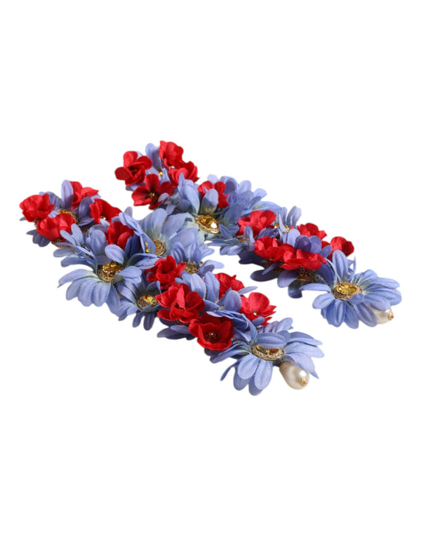 Gold Tone Brass Floral Crystal Clip On Dangling Earrings