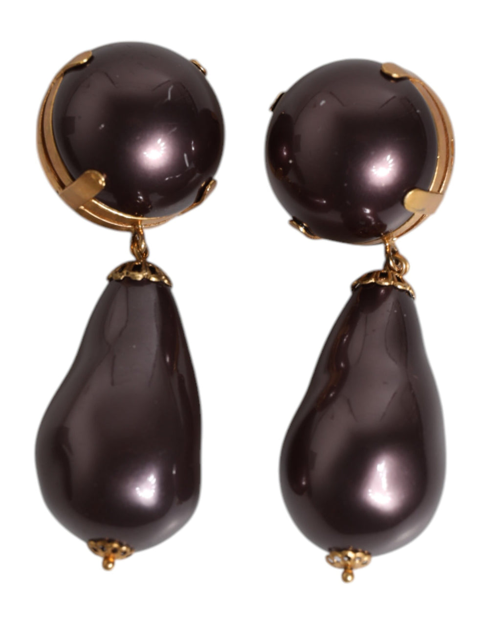 Gold Brass Black Pearl Clip On Dangling Jewelry Earrings