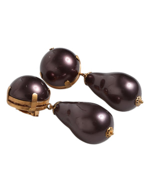 Gold Brass Black Pearl Clip On Dangling Jewelry Earrings